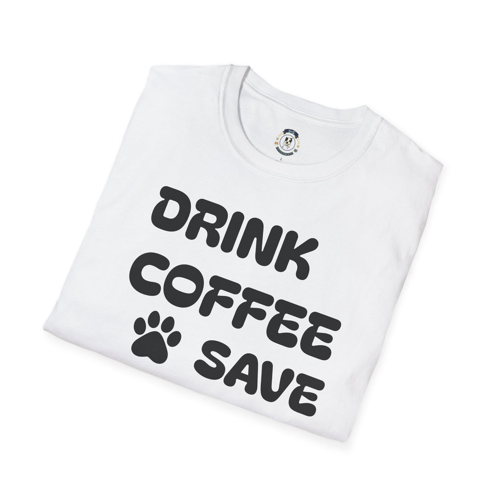 Drink Coffee Save Animals T-Shirt — Paw Print Rescue Tee
