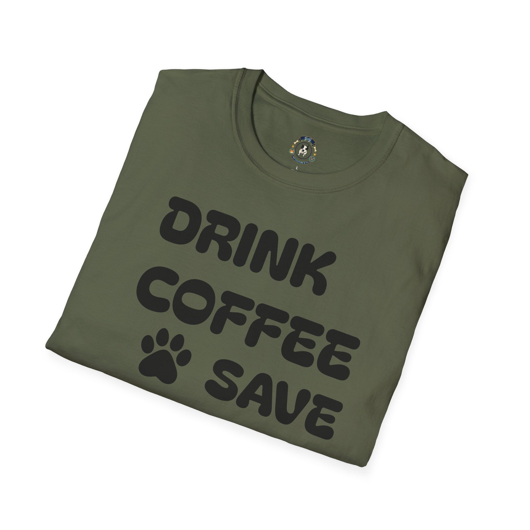 Drink Coffee Save Animals T-Shirt — Paw Print Rescue Tee