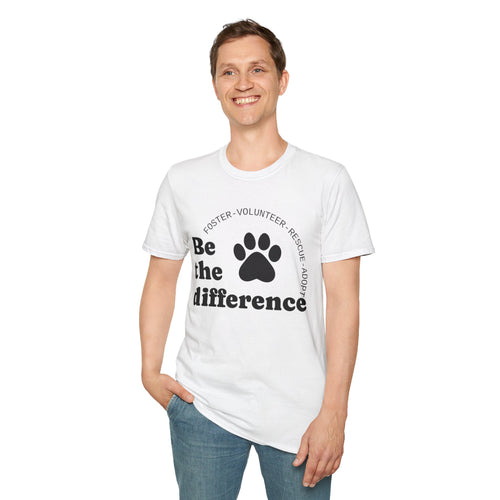 Be the Difference Paw Print T-Shirt — Foster, Volunteer, Rescue Pet Support Tee