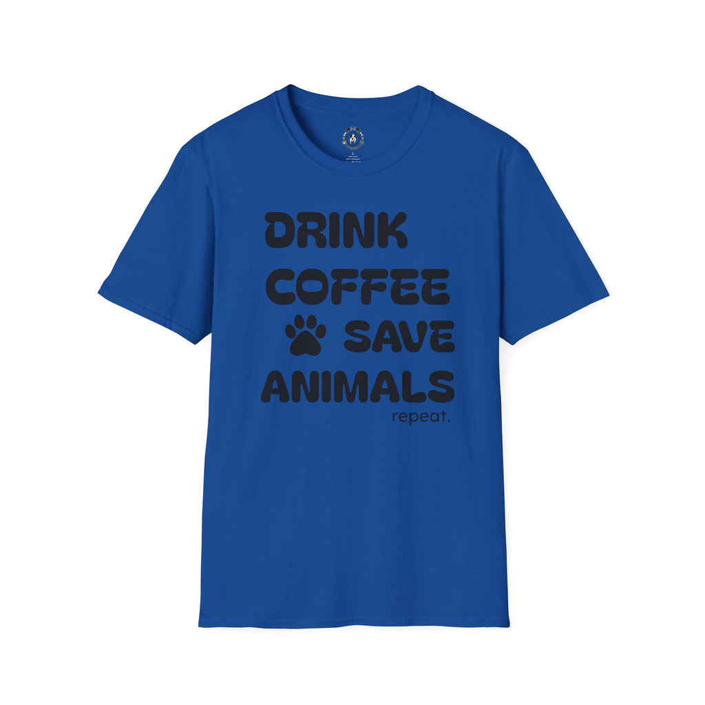 Drink Coffee Save Animals T-Shirt — Paw Print Rescue Tee