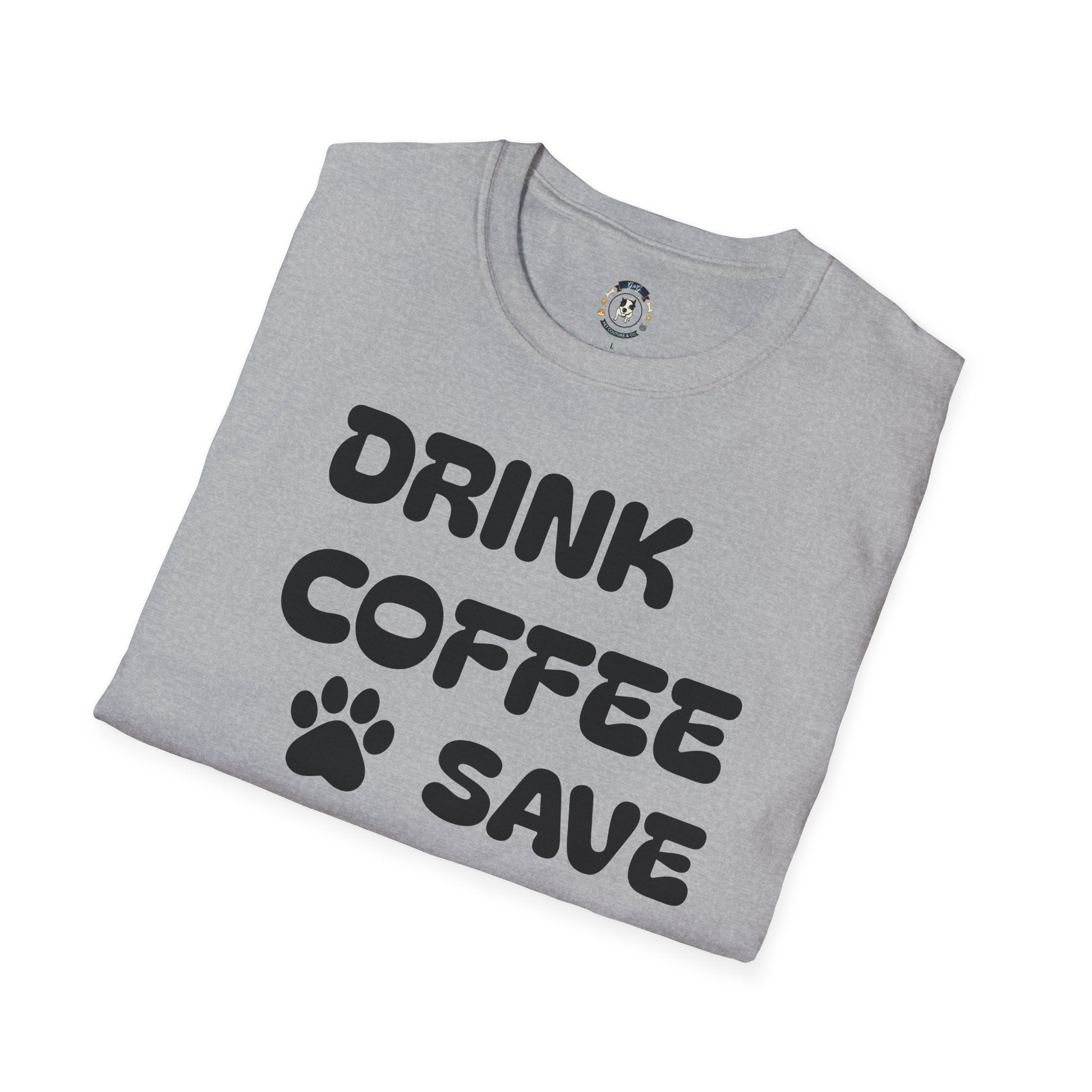 Drink Coffee Save Animals T-Shirt — Paw Print Rescue Tee