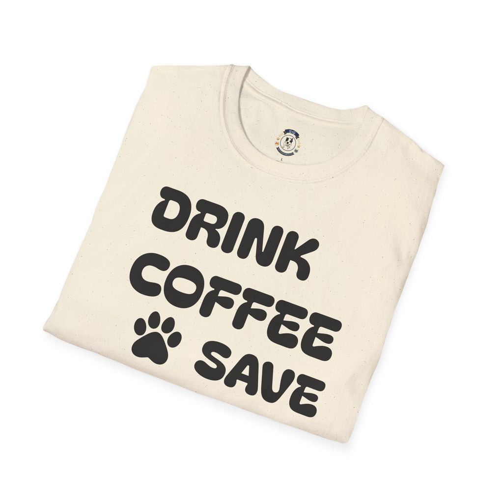 Drink Coffee Save Animals T-Shirt — Paw Print Rescue Tee